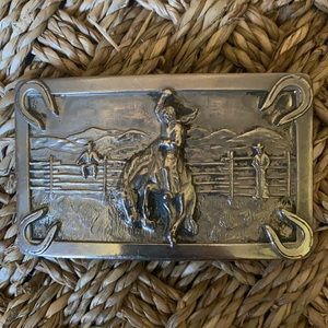 Aluminum Belt Buckle cowboy on a bucking bronco